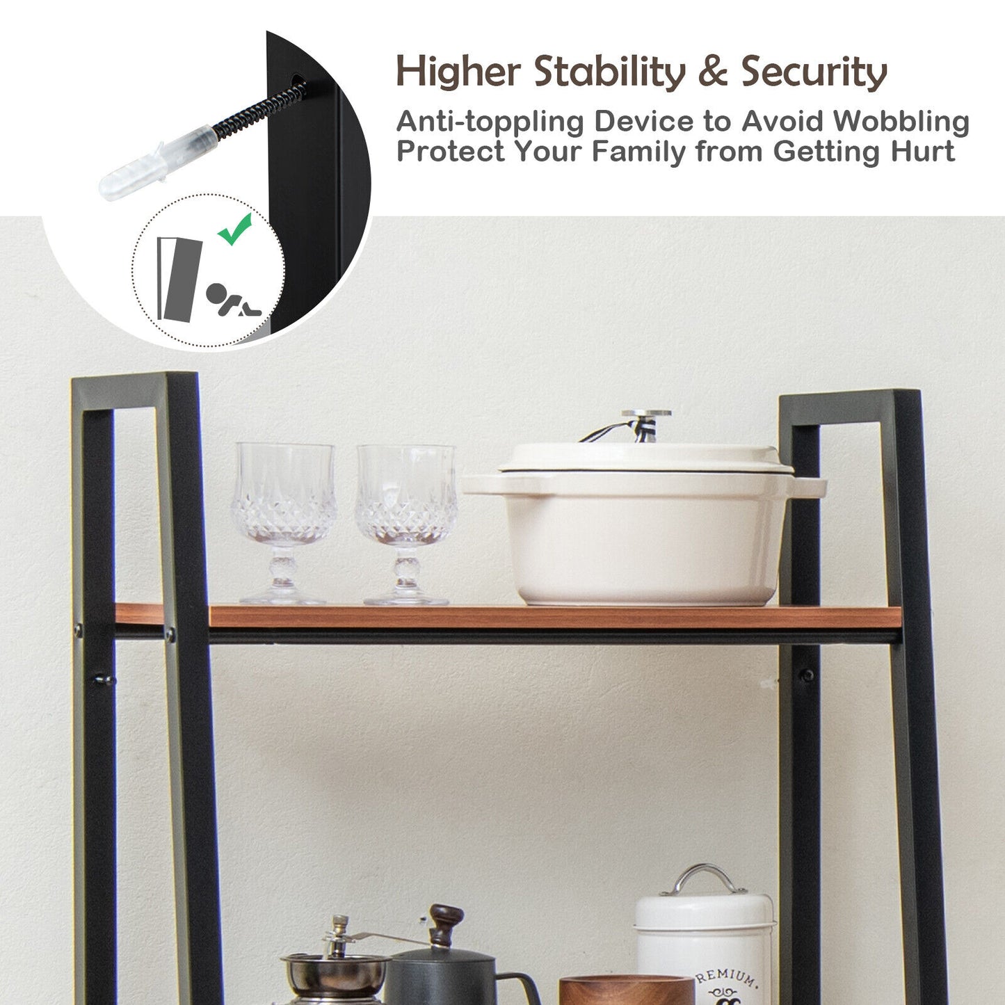 4-Tier Freestanding Open Bookshelf with Metal Frame and Anti-toppling Device-Rustic Brown Kids Crystal