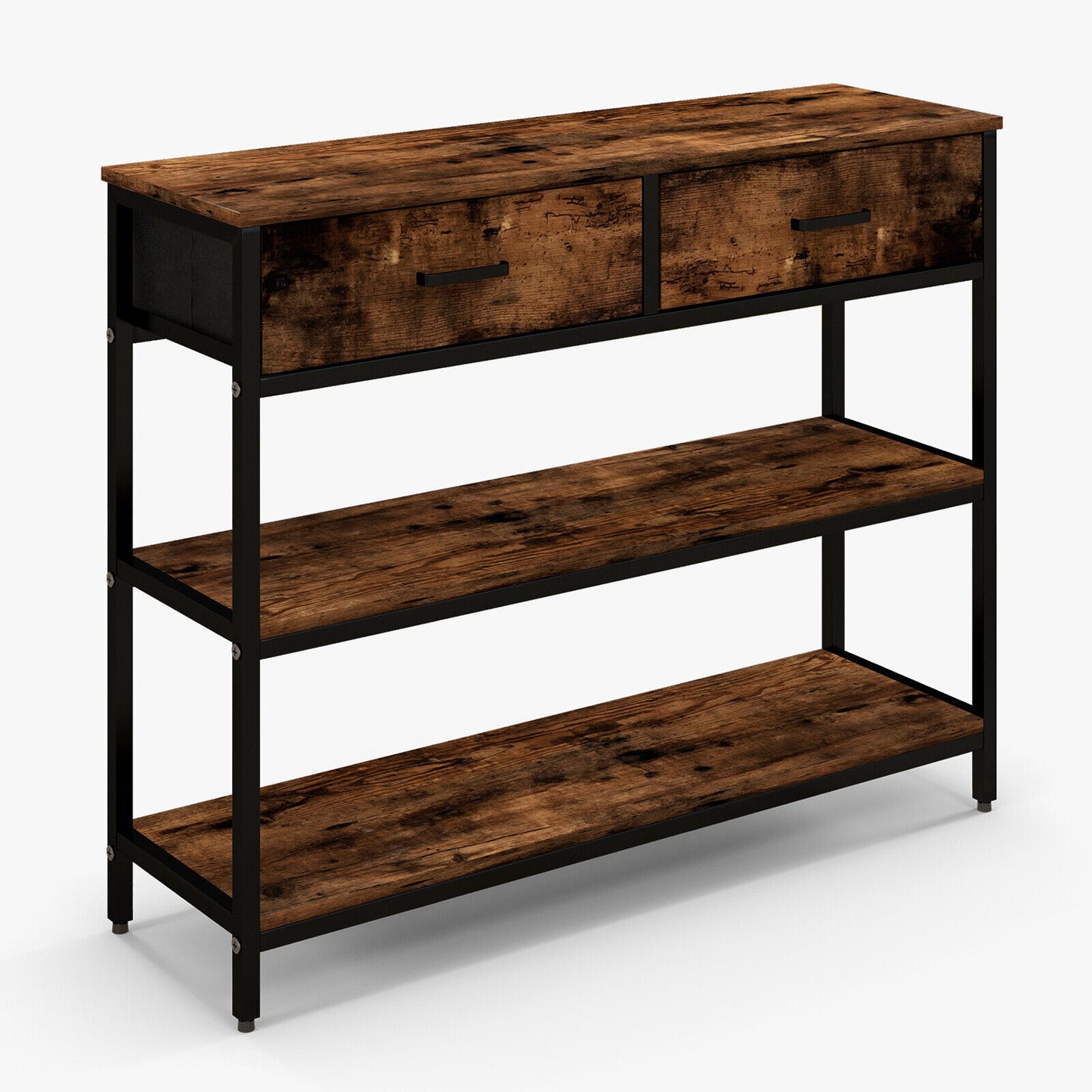 Console Table with Folding Fabric Drawers for Entryway-Rustic Brown Kids Crystal