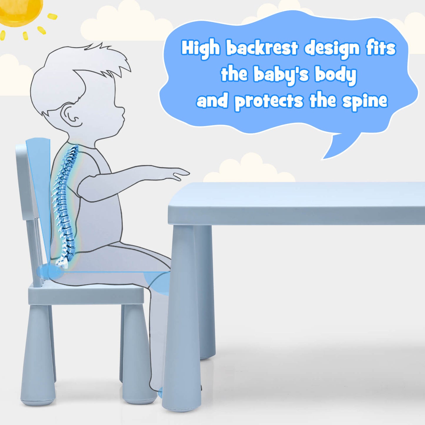 3 Pieces Toddler Multi Activity Play Dining Study Kids Table and Chair Set-Blue Kids Crystal