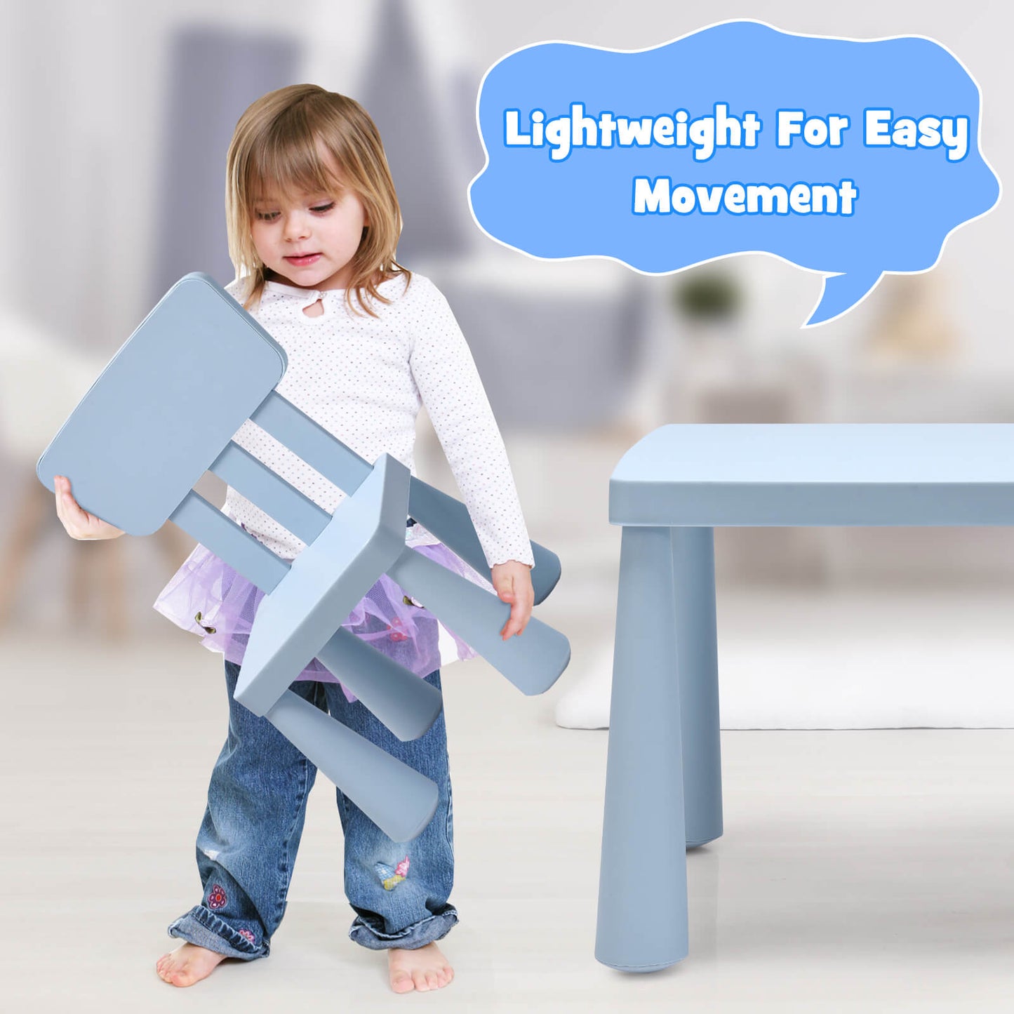3 Pieces Toddler Multi Activity Play Dining Study Kids Table and Chair Set-Blue Kids Crystal