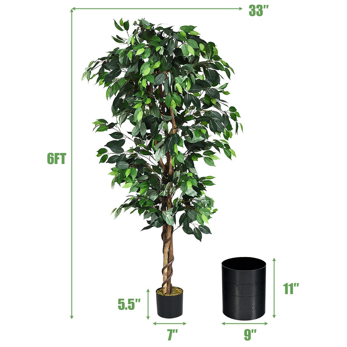 6 Feet Artificial Ficus Silk Tree Kids Crystal