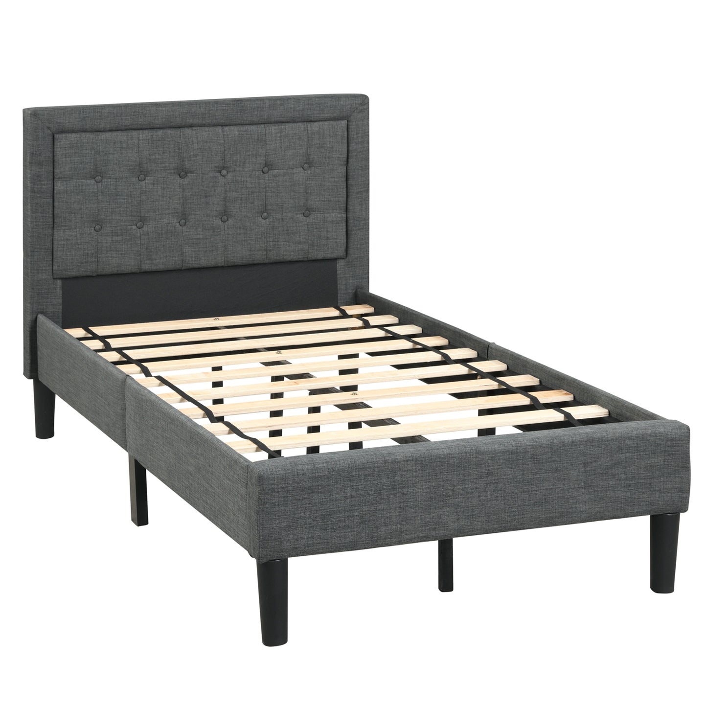 Twin Size Upholstered Bed Frame with Button Tufted Headboard Kids Crystal