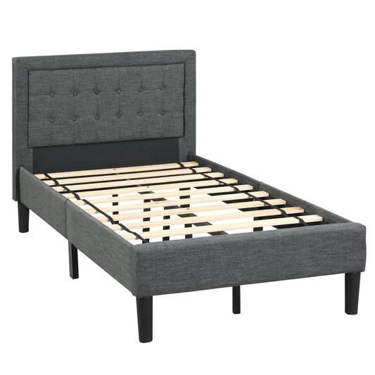 Twin Size Upholstered Bed Frame with Button Tufted Headboard Kids Crystal