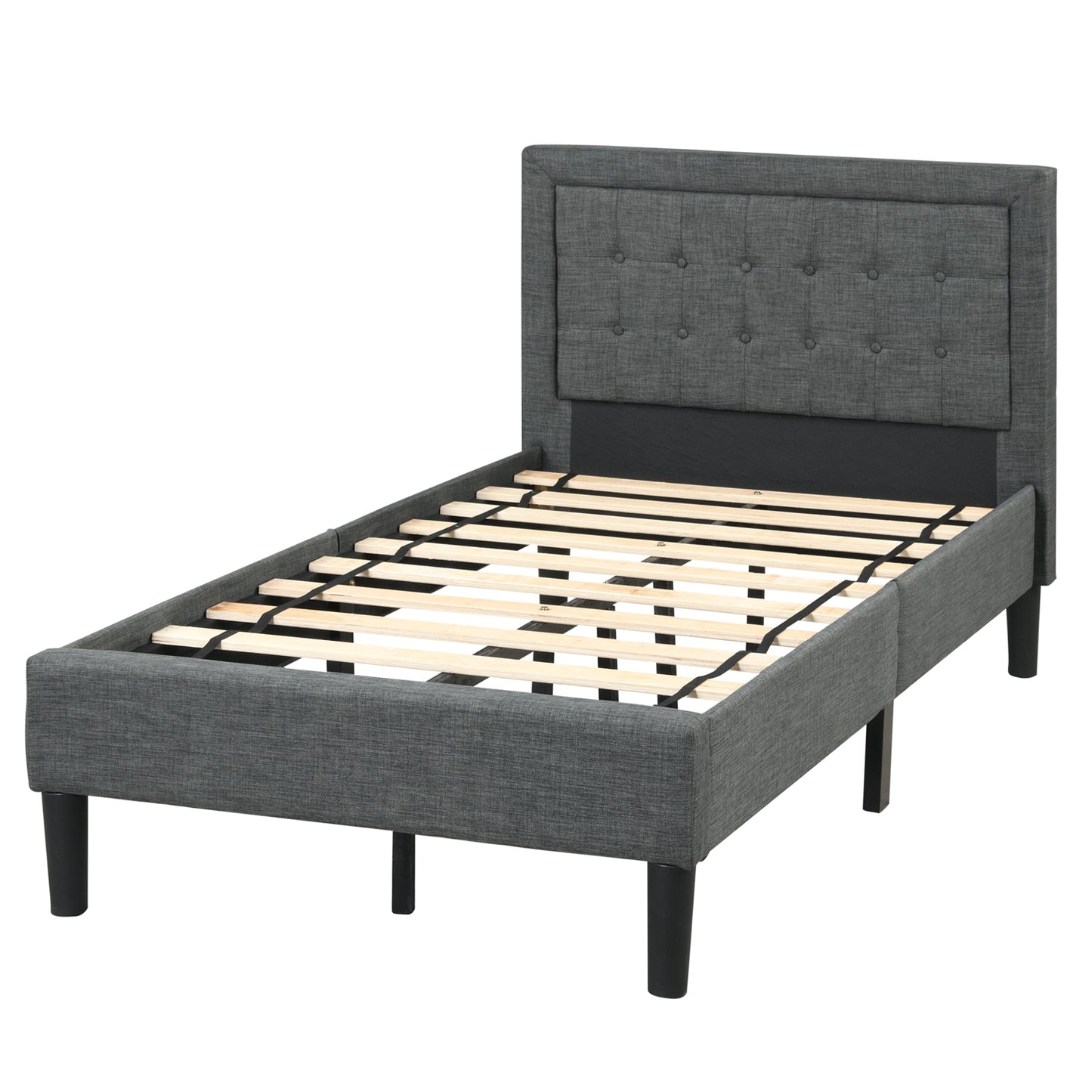 Twin Size Upholstered Bed Frame with Button Tufted Headboard Kids Crystal