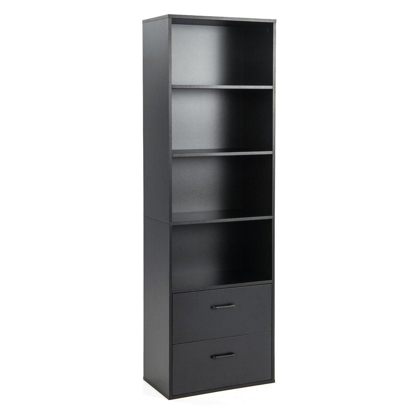 6-Tier Tall Freestanding Bookshelf with 4 Open Shelves and 2 Drawers-Black Kids Crystal