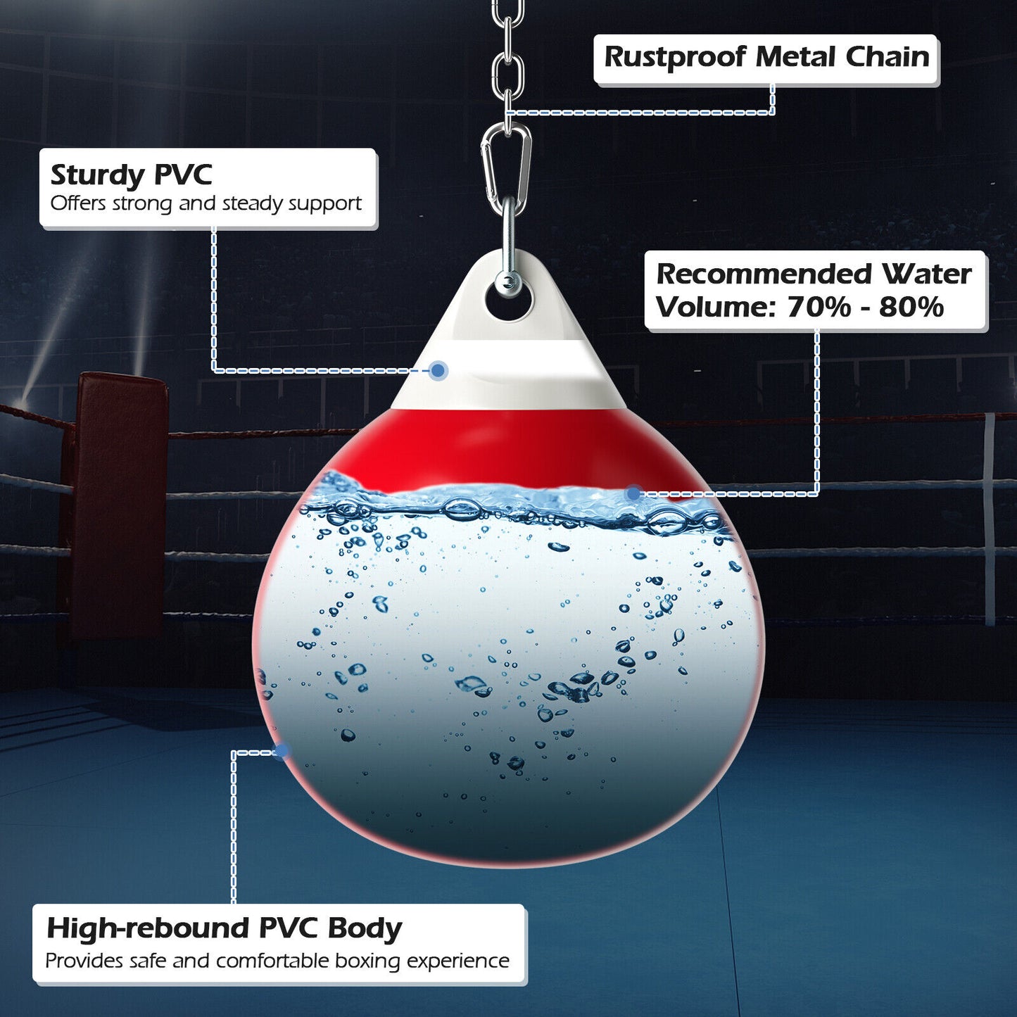 18 Inch 110 Pound Heavy Punching Water Aqua Bag with Adjustable Metal Chain-Red Kids Crystal