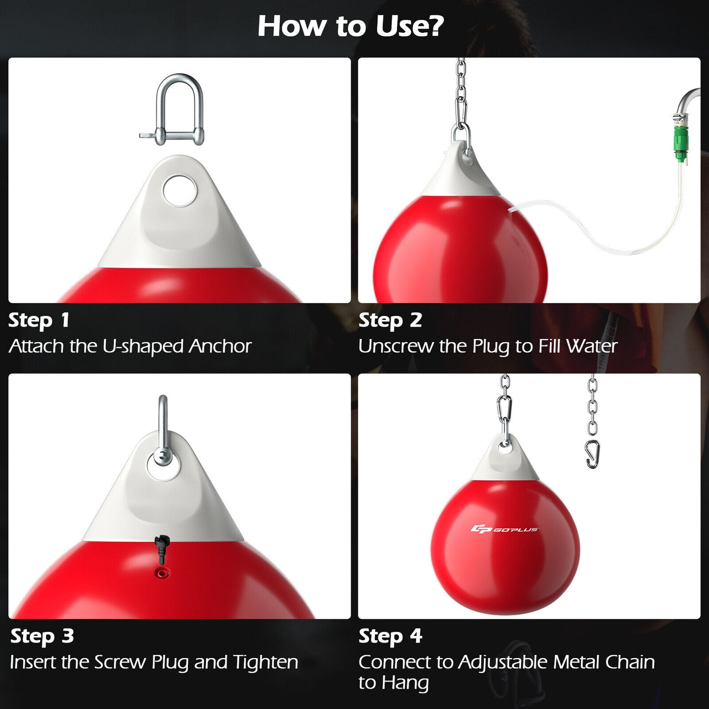 18 Inch 110 Pound Heavy Punching Water Aqua Bag with Adjustable Metal Chain-Red Kids Crystal