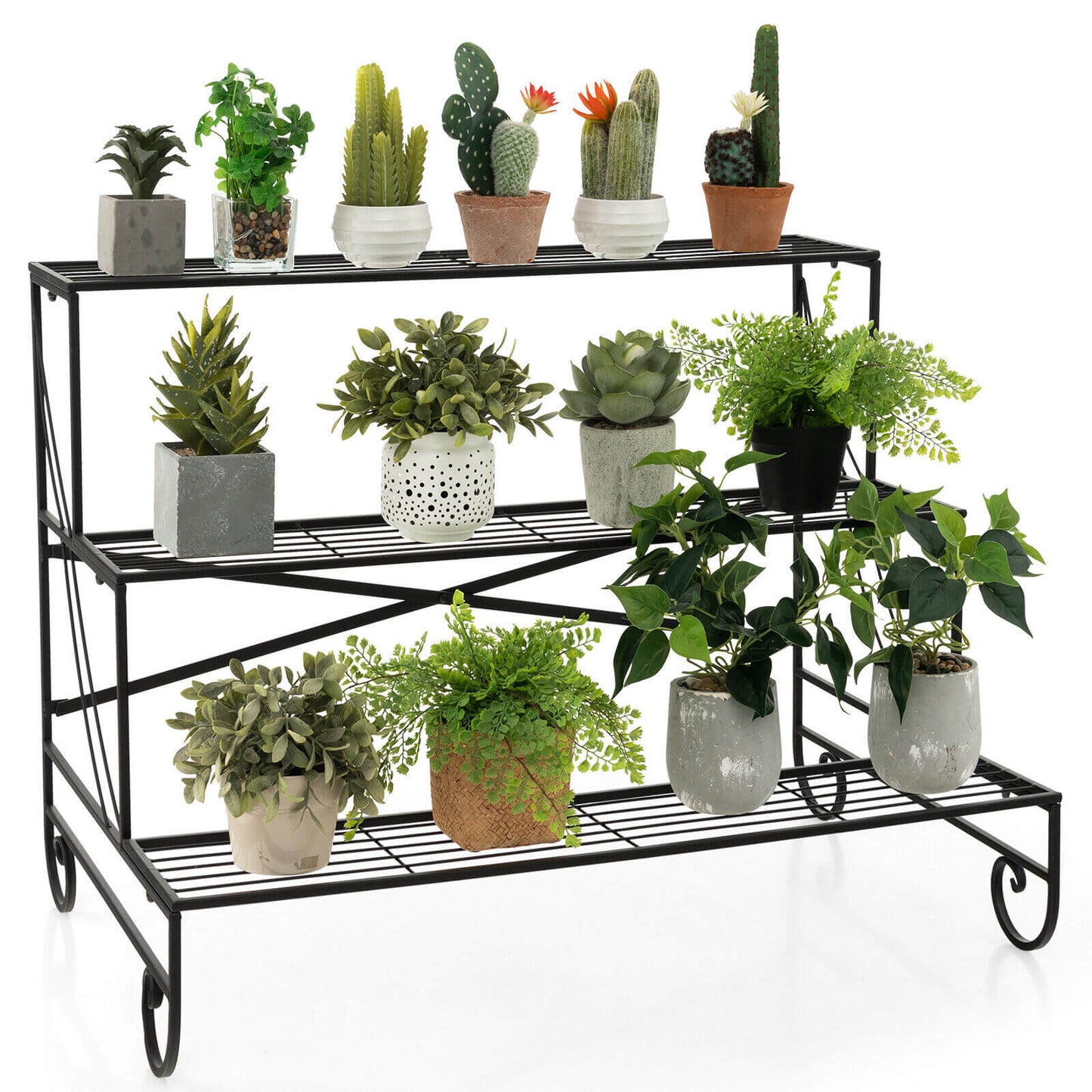 3-Tier Mental Plant Stand with Grid Shelf Kids Crystal