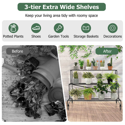 3-Tier Mental Plant Stand with Grid Shelf