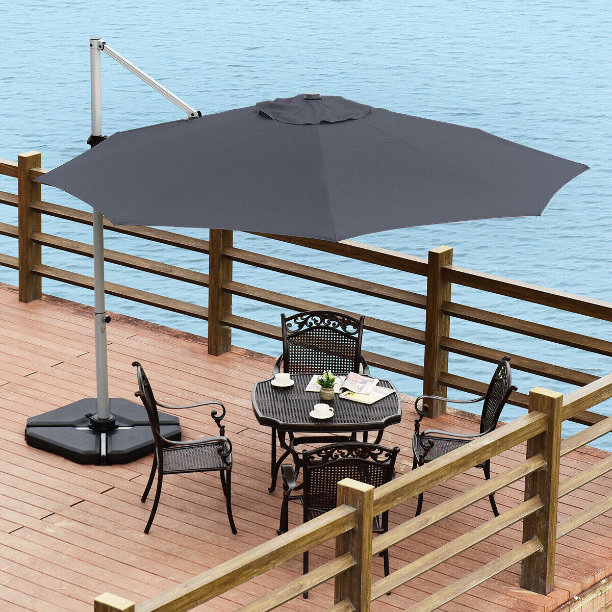 11 Feet Patio Offset Cantilever Umbrella 360° Rotation Aluminum Tilt-Gray Kids Crystal