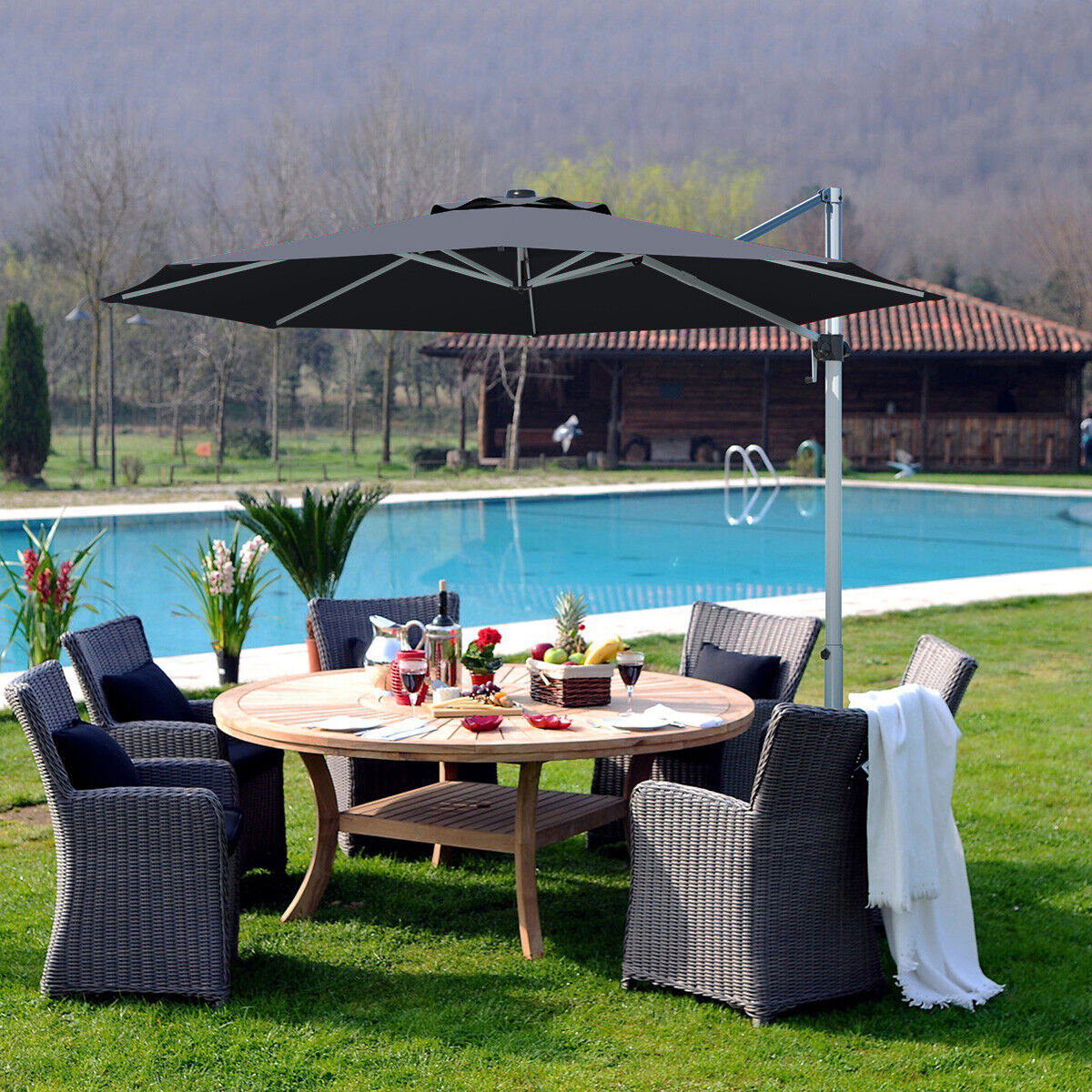 11 Feet Patio Offset Cantilever Umbrella 360° Rotation Aluminum Tilt-Gray Kids Crystal