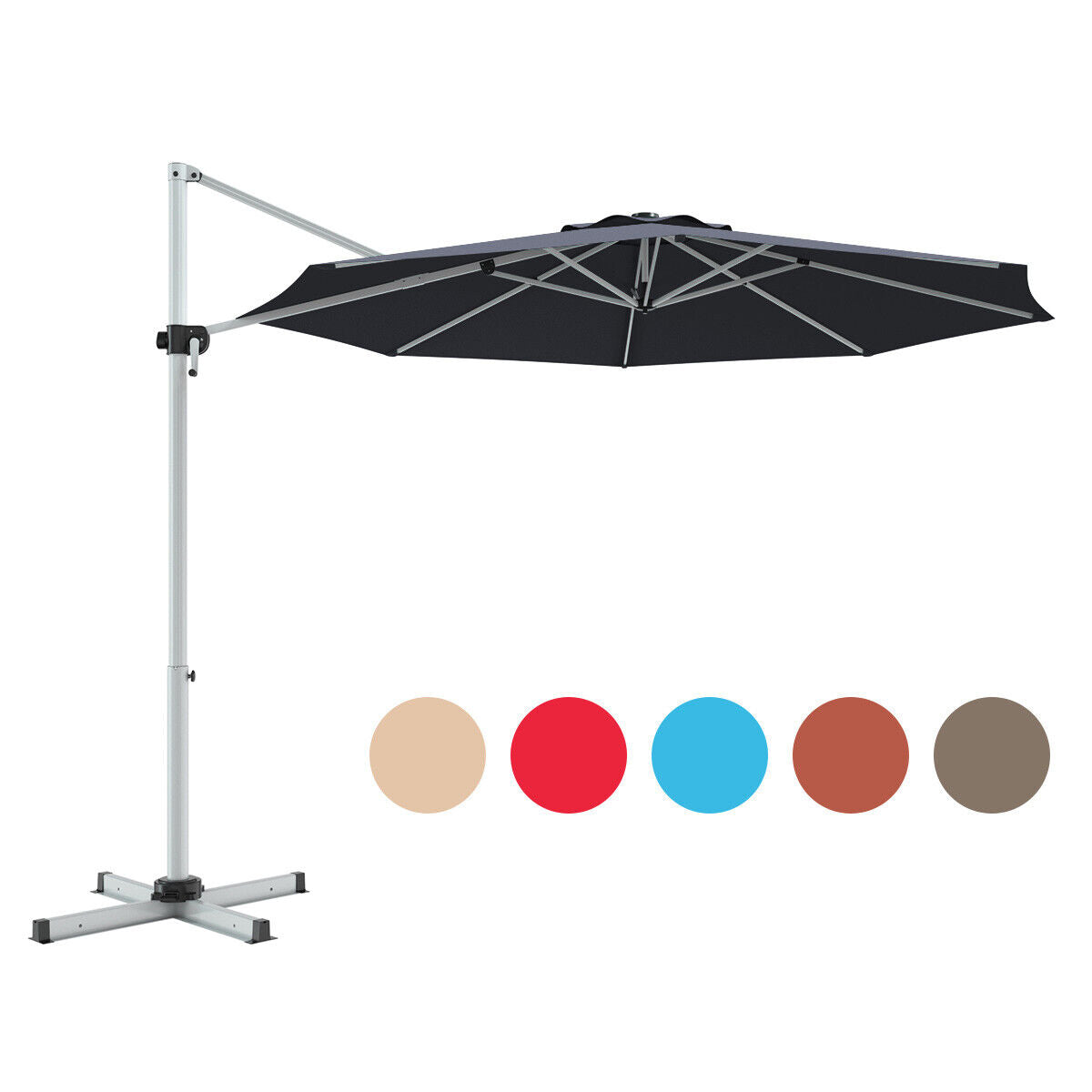 11 Feet Patio Offset Cantilever Umbrella 360° Rotation Aluminum Tilt-Gray Kids Crystal
