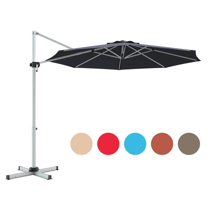 11 Feet Patio Offset Cantilever Umbrella 360° Rotation Aluminum Tilt-Gray