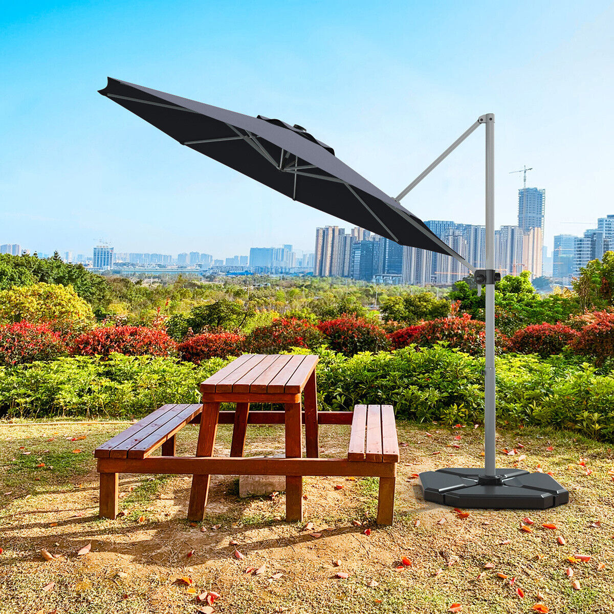 11 Feet Patio Offset Cantilever Umbrella 360° Rotation Aluminum Tilt-Gray Kids Crystal