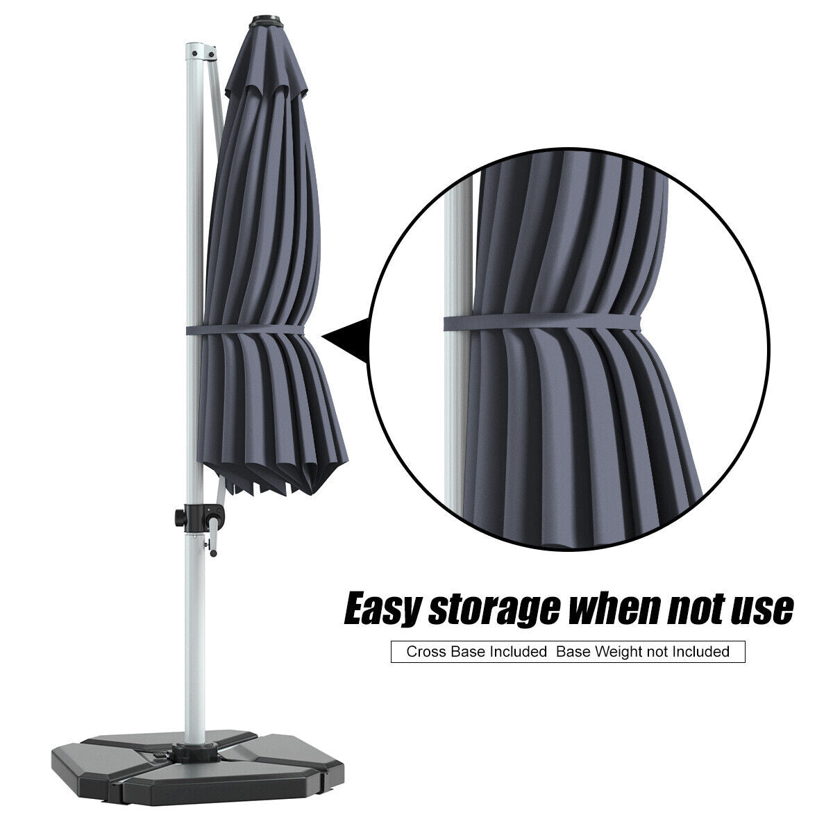 11 Feet Patio Offset Cantilever Umbrella 360° Rotation Aluminum Tilt-Gray Kids Crystal