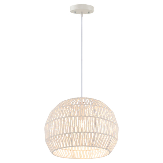 Round Farmhouse Rattan Pendant Lights with Adjustable Hanging Rope-Beige