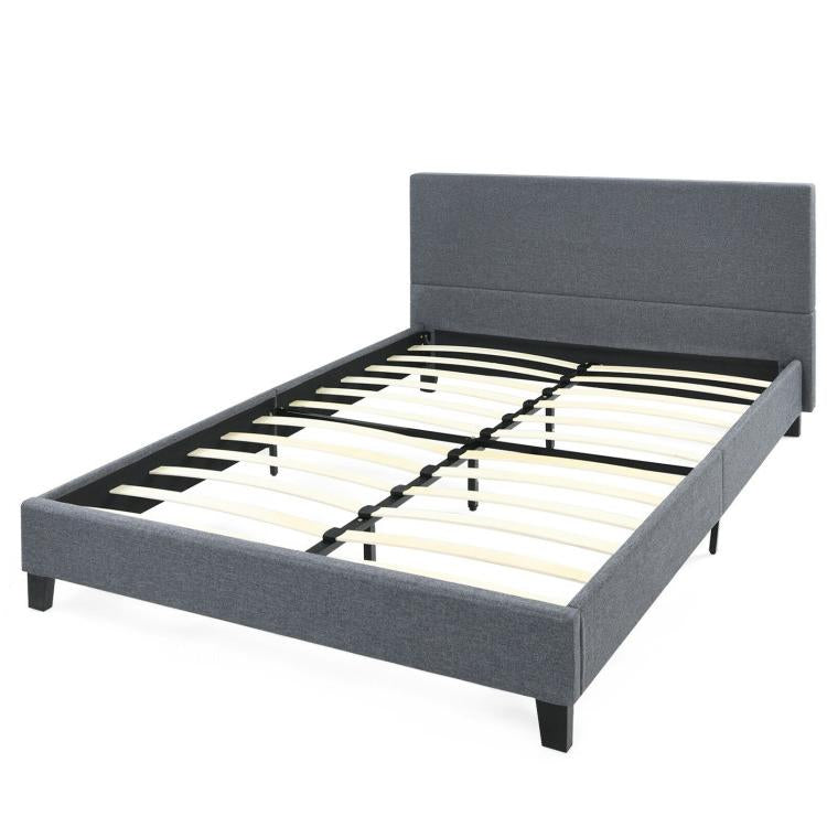 Upholstered Bed Frame Platform with Linen Headboard-Full Size Kids Crystal