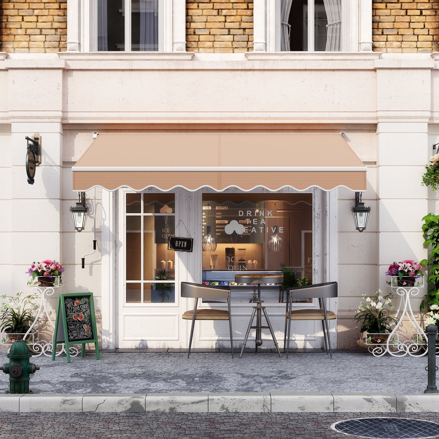 8FT × 6.5FT Retractable Aluminum Patio Sun Awning-Beige Kids Crystal