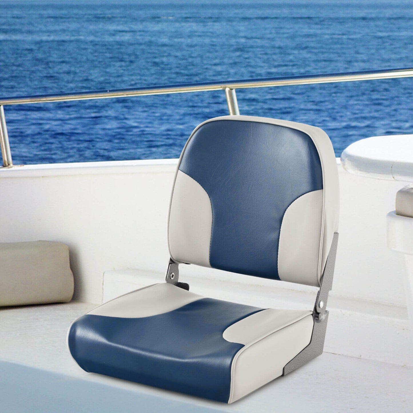 2 Pieces Low Back Boat Seat Set with Sponge Padding and Aluminum Hinges-Blue Kids Crystal