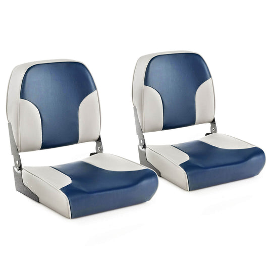 2 Pieces Low Back Boat Seat Set with Sponge Padding and Aluminum Hinges-Blue Kids Crystal
