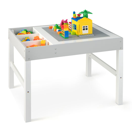 3 in 1 Wooden Kids Table with Storage and Double-Sided Tabletop-White Kids Crystal