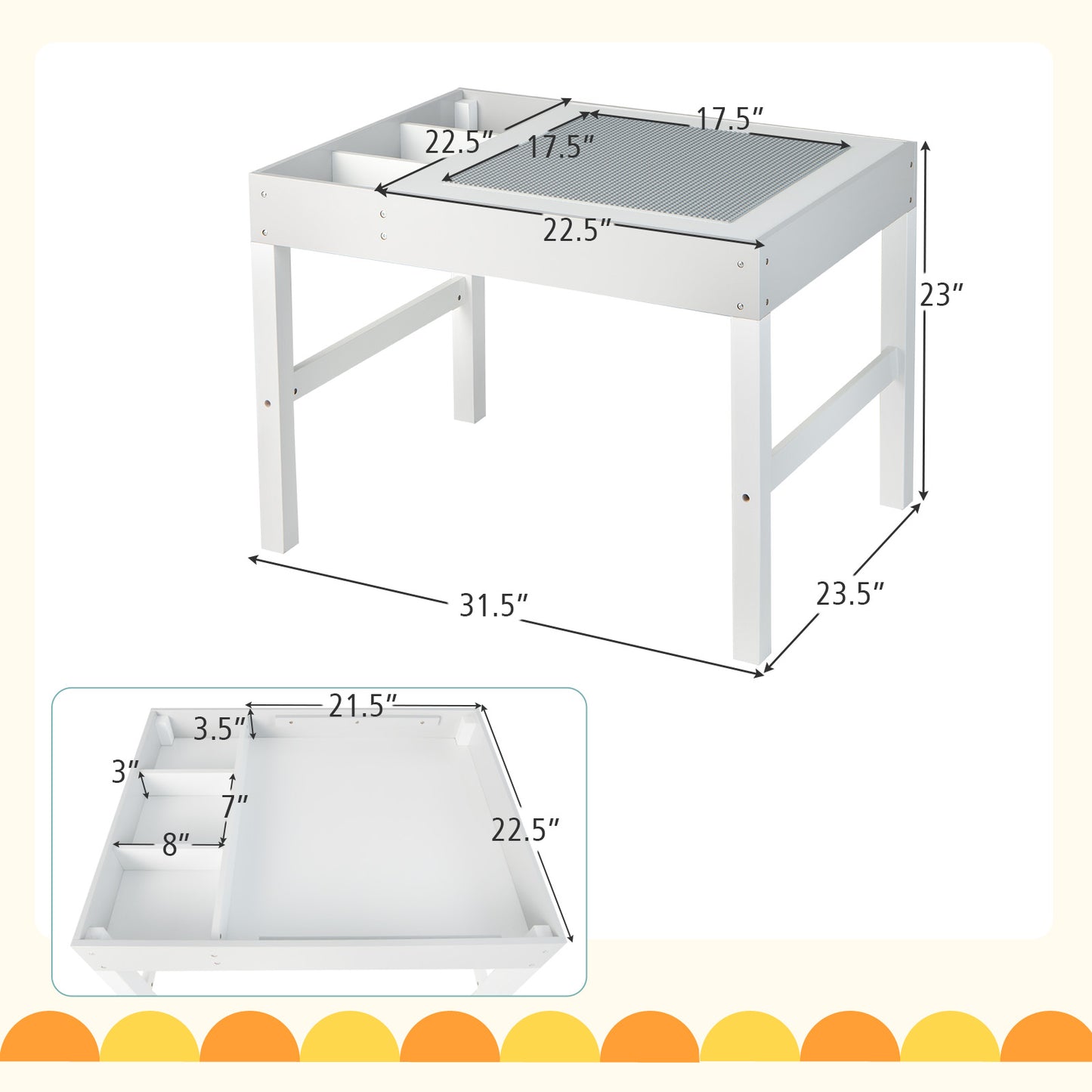 3 in 1 Wooden Kids Table with Storage and Double-Sided Tabletop-White Kids Crystal