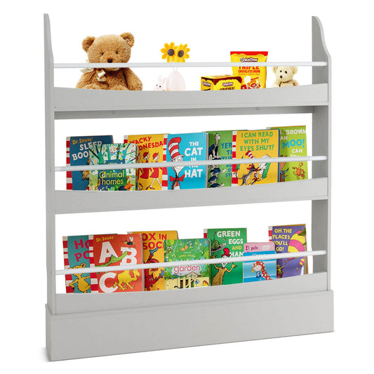 3-Tier Bookshelf with 2 Anti-Tipping Kits for Books and Magazines-Gray Kids Crystal