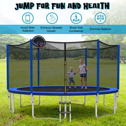 12/14/15/16 Feet Outdoor Recreational Trampoline with Enclosure Net-15 ft