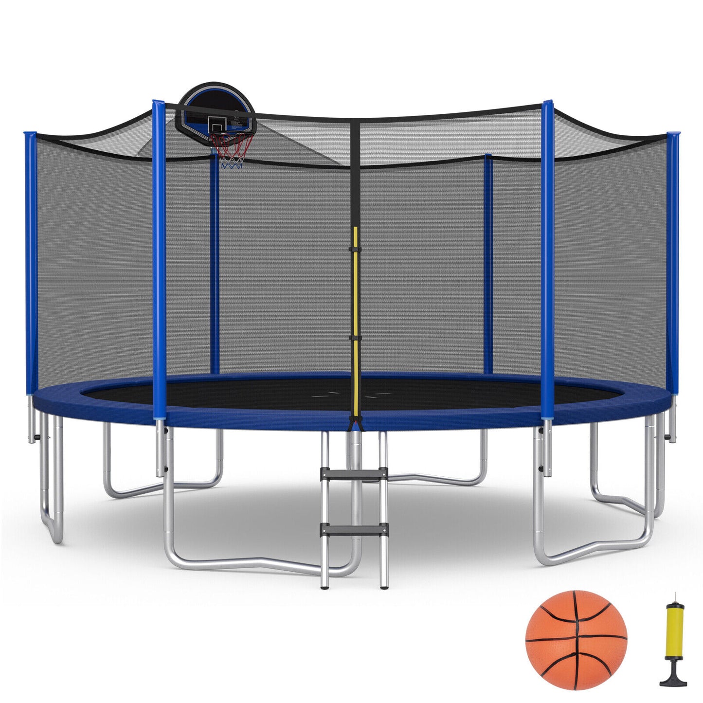 12/14/15/16 Feet Outdoor Recreational Trampoline with Enclosure Net-15 ft Kids Crystal