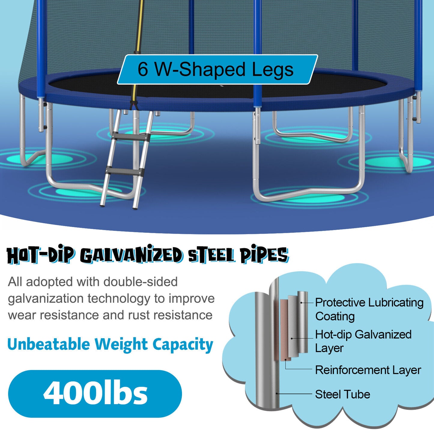 12/14/15/16 Feet Outdoor Recreational Trampoline with Enclosure Net-15 ft Kids Crystal