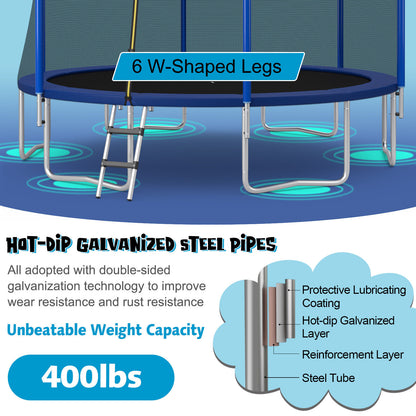 12/14/15/16 Feet Outdoor Recreational Trampoline with Enclosure Net-15 ft