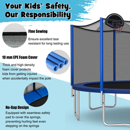 12/14/15/16 Feet Outdoor Recreational Trampoline with Enclosure Net-15 ft