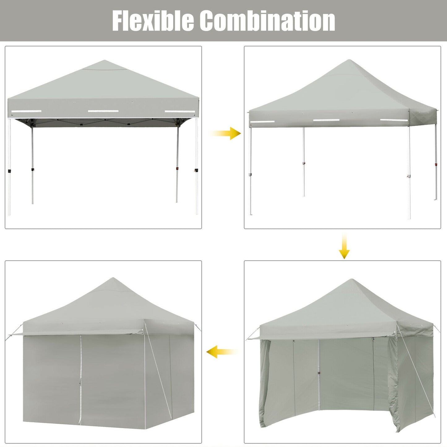 10 x 10 Feet Pop up Gazebo with 4 Height and Adjust Folding Awning-Gray Kids Crystal