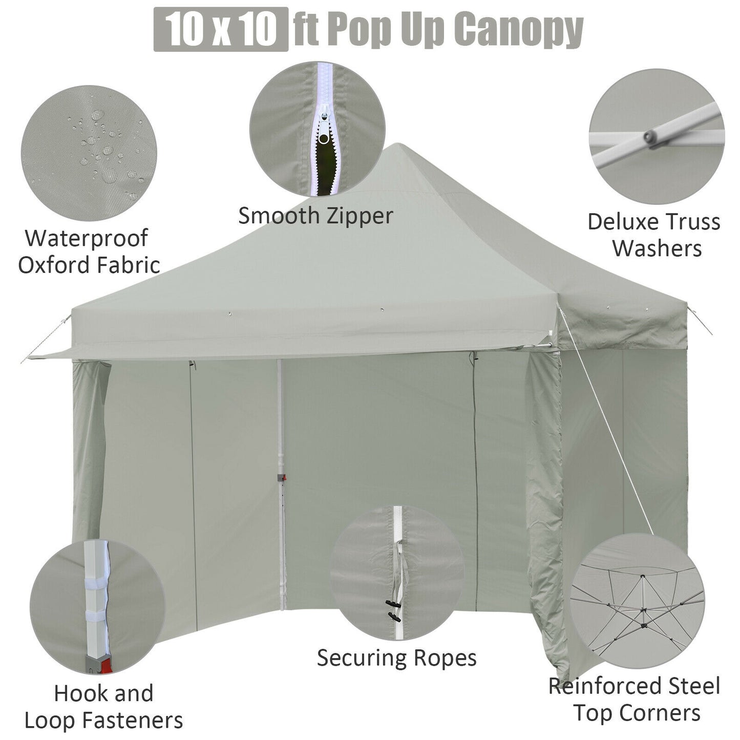 10 x 10 Feet Pop up Gazebo with 4 Height and Adjust Folding Awning-Gray Kids Crystal
