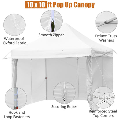 10 x 10 Feet Pop up Gazebo with 4 Height and Adjust Folding Awning-White