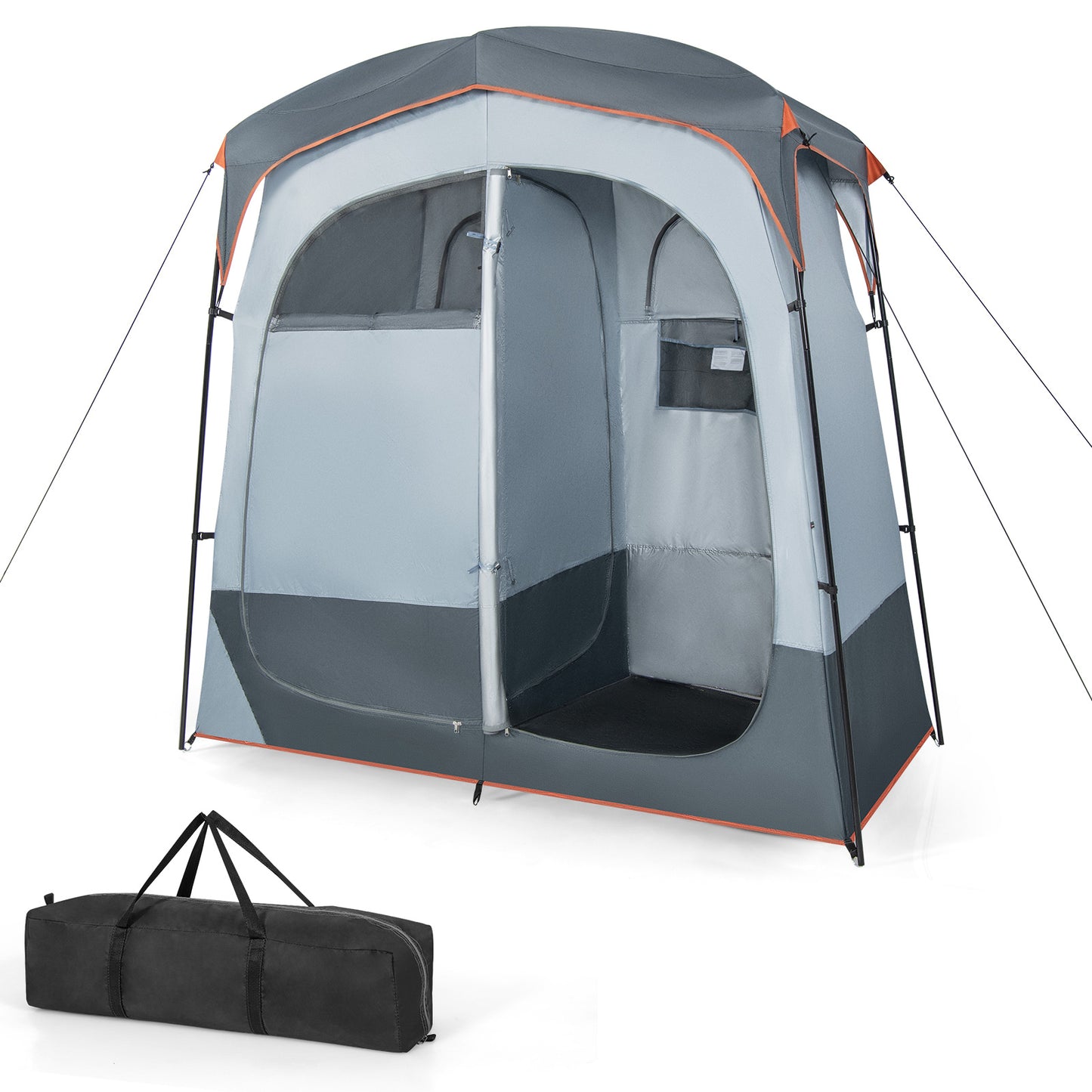2 Rooms Oversize Privacy Shower Tent with Removable Rain Fly and Inside Pocket-Gray Kids Crystal
