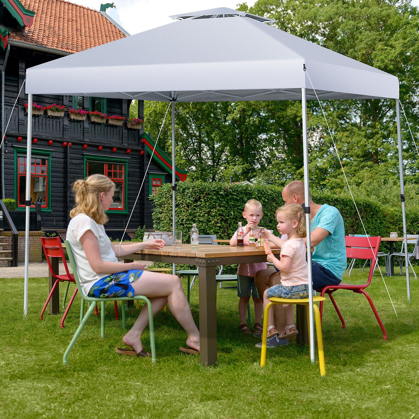 2-Tier 10 x 10 Feet Pop-up Canopy Tent with Wheeled Carry Bag-White Kids Crystal