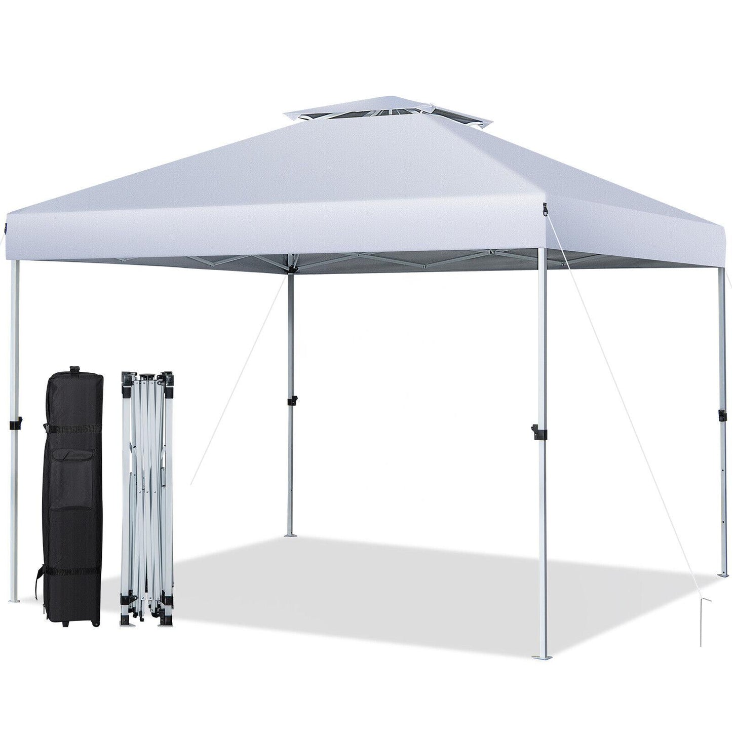 2-Tier 10 x 10 Feet Pop-up Canopy Tent with Wheeled Carry Bag-White Kids Crystal