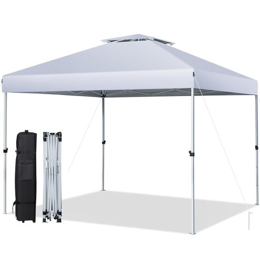 2-Tier 10 x 10 Feet Pop-up Canopy Tent with Wheeled Carry Bag-White Kids Crystal
