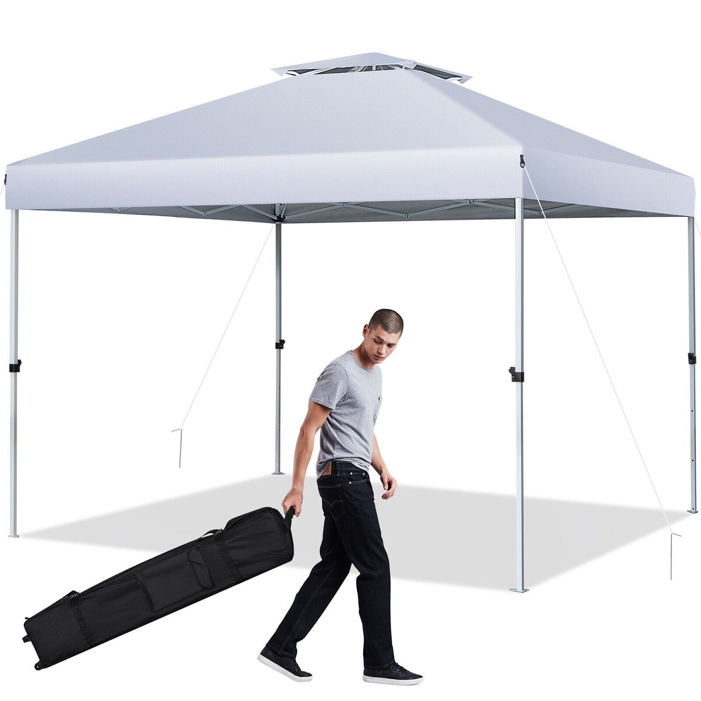 2-Tier 10 x 10 Feet Pop-up Canopy Tent with Wheeled Carry Bag-White Kids Crystal