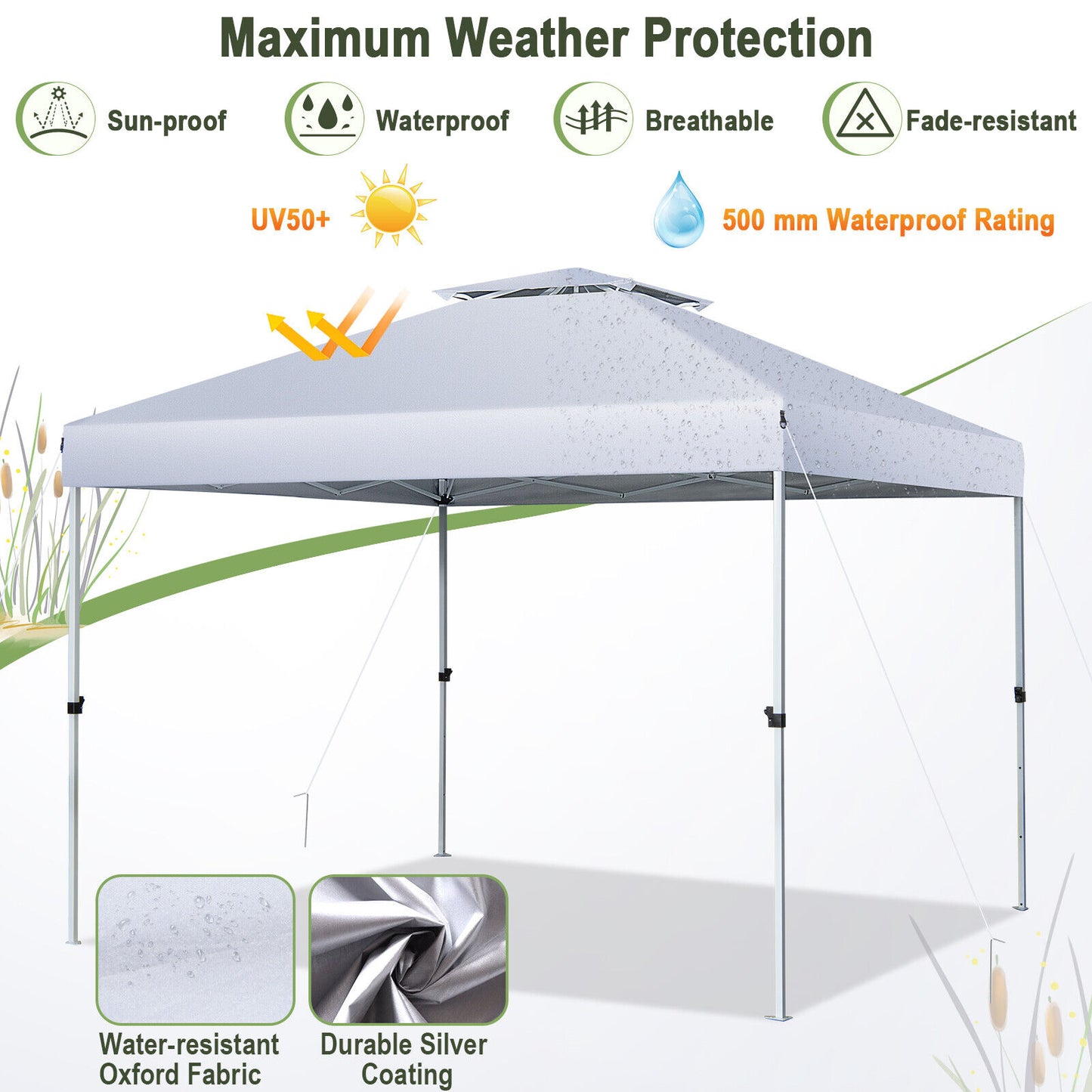 2-Tier 10 x 10 Feet Pop-up Canopy Tent with Wheeled Carry Bag-White Kids Crystal