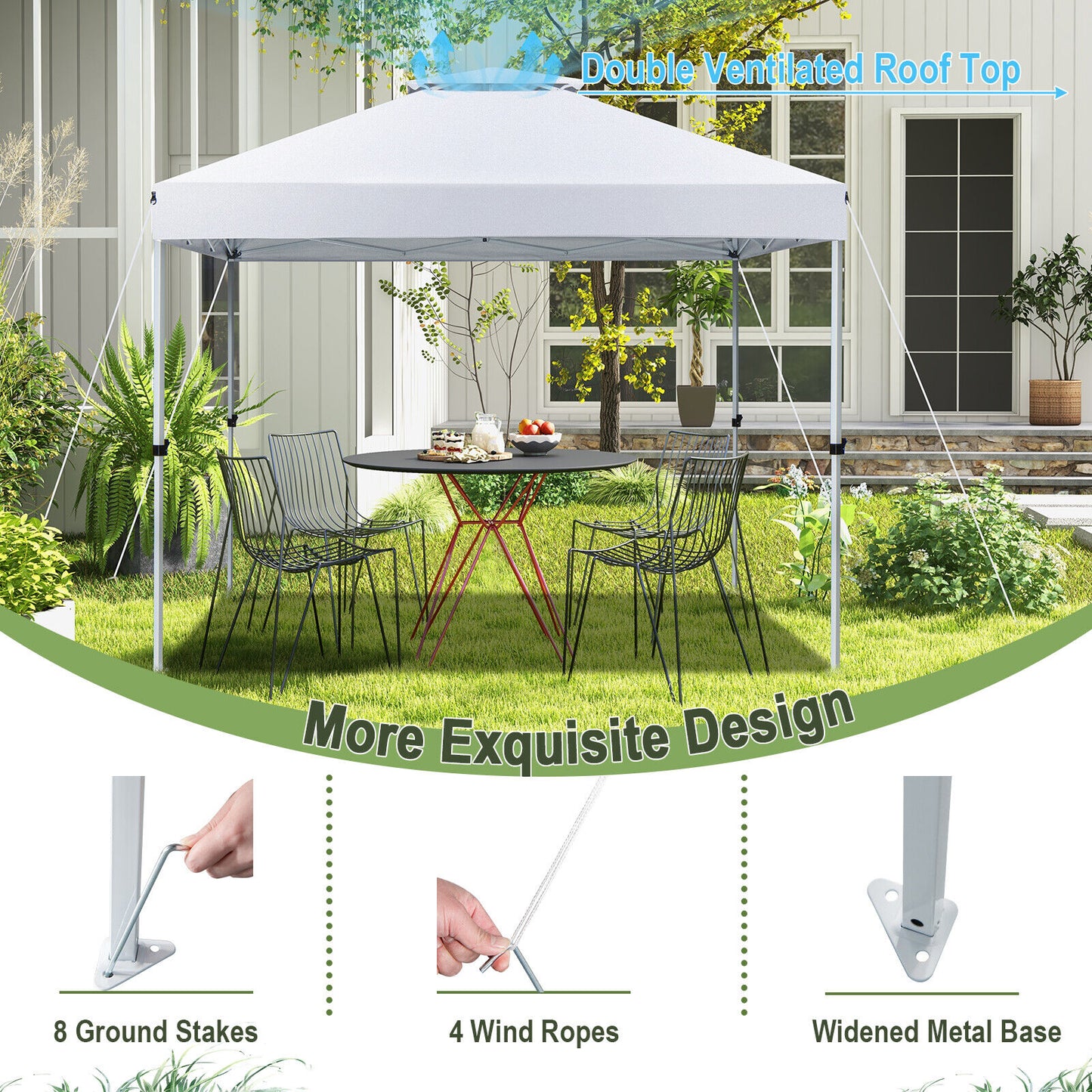 2-Tier 10 x 10 Feet Pop-up Canopy Tent with Wheeled Carry Bag-White Kids Crystal