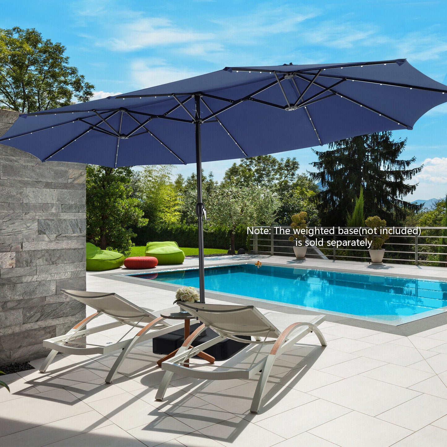 15 Feet Twin Patio Umbrella with 48 Solar LED Lights-Navy Kids Crystal