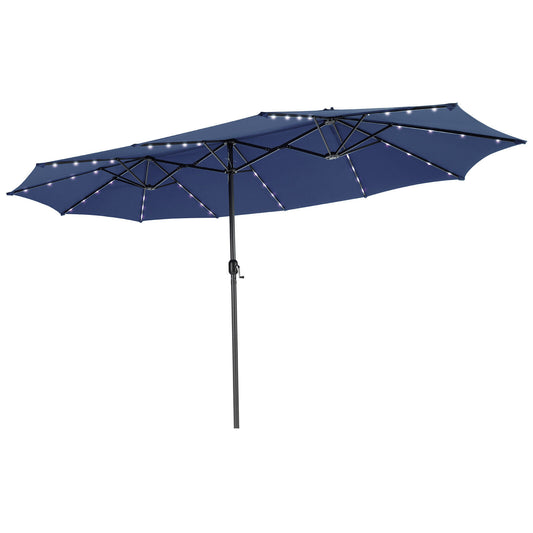 15 Feet Twin Patio Umbrella with 48 Solar LED Lights-Navy Kids Crystal