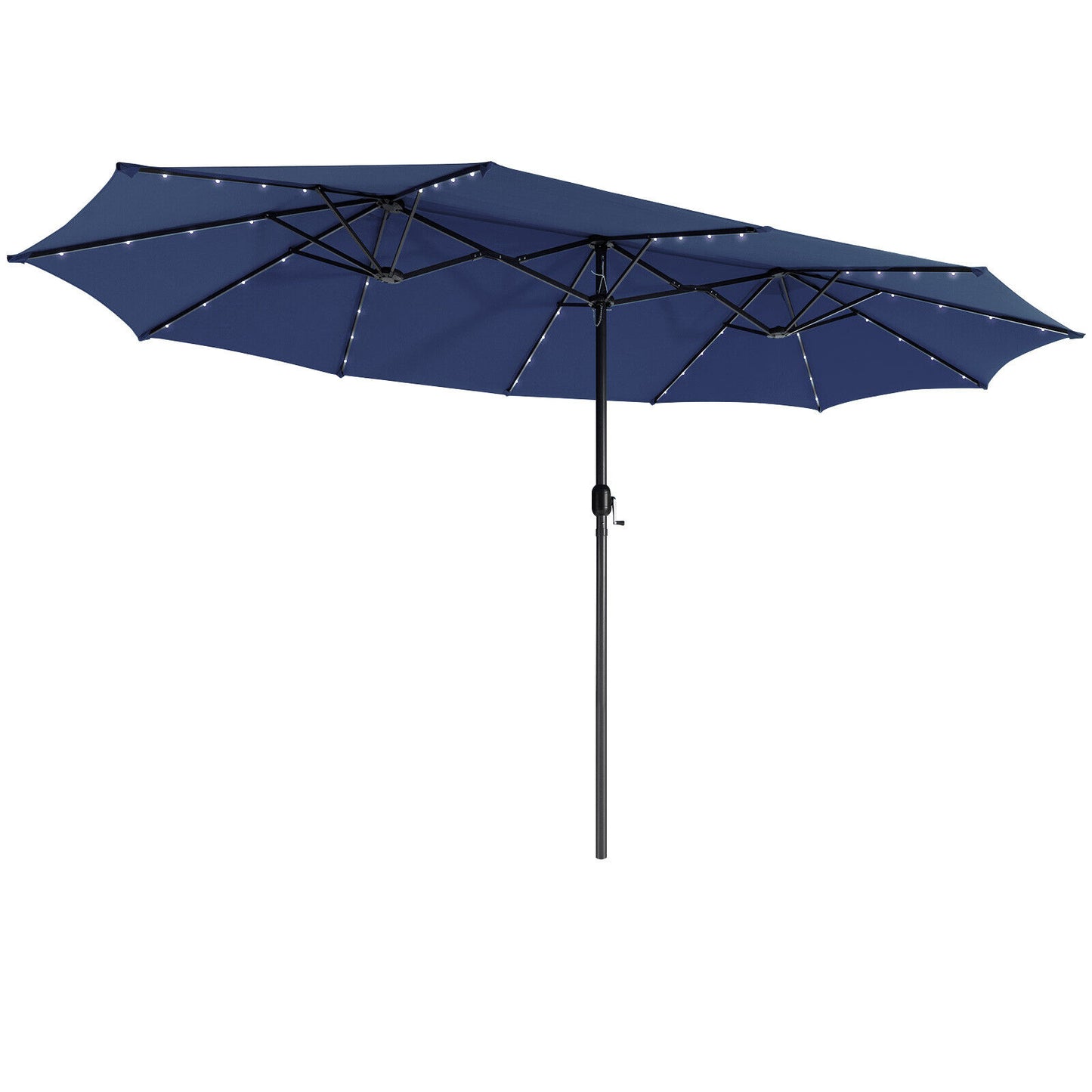 15 Feet Twin Patio Umbrella with 48 Solar LED Lights-Navy Kids Crystal