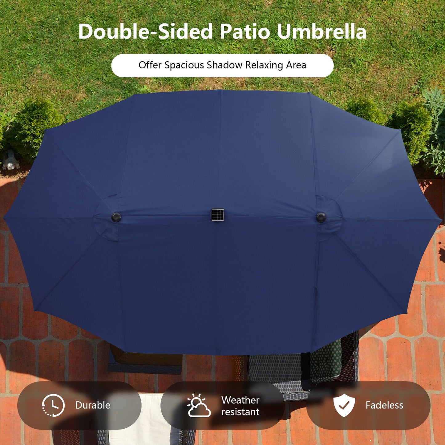 15 Feet Twin Patio Umbrella with 48 Solar LED Lights-Navy Kids Crystal