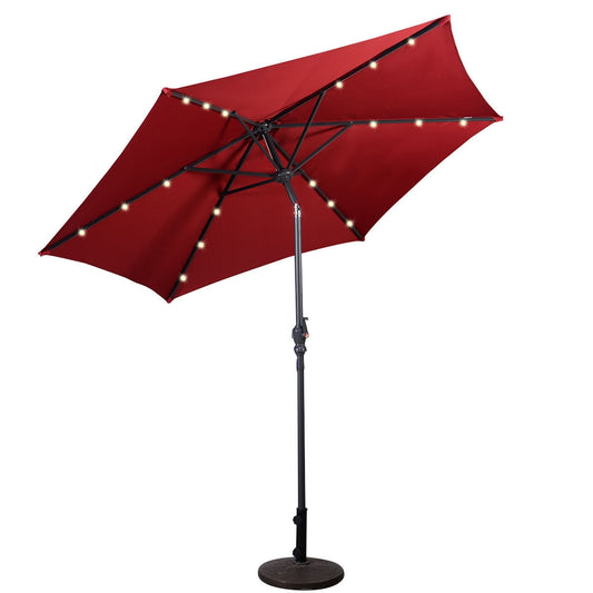 9' Solar LED Lighted Patio Market Umbrella Tilt Adjustment Crank Lift -Burgundy Kids Crystal