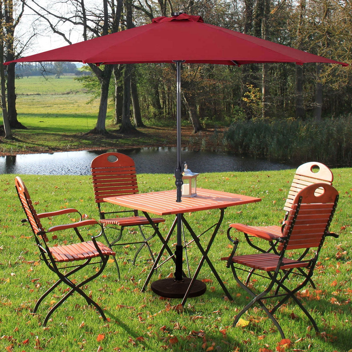 9' Solar LED Lighted Patio Market Umbrella Tilt Adjustment Crank Lift -Burgundy Kids Crystal
