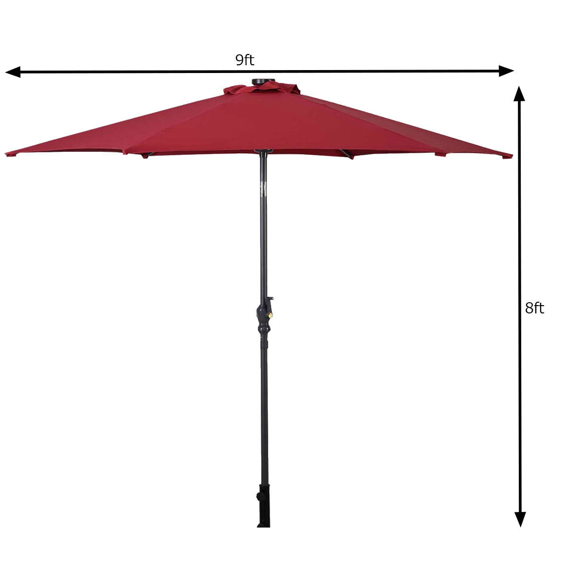 9' Solar LED Lighted Patio Market Umbrella Tilt Adjustment Crank Lift -Burgundy Kids Crystal