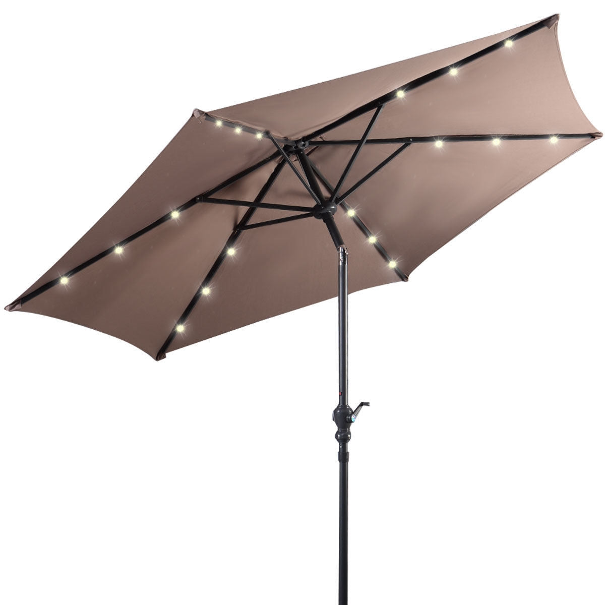 9' Solar LED Lighted Patio Market Umbrella Tilt Adjustment Crank Lift -Tan Kids Crystal